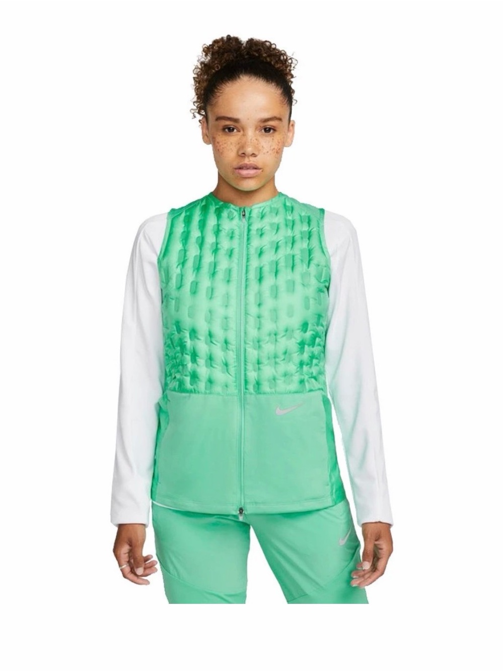 Nike Women’s Therma Fit Advanced Green Front-Zip Down Running Vest Small New